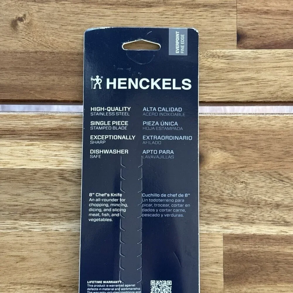 NWT Henckels Everpoint 8-in Triple Rivet‎ Stainless Steel Chef Knife Fine Edge